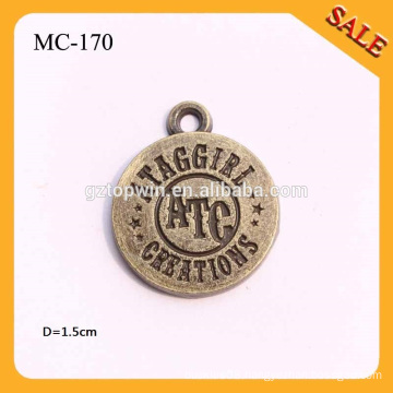 MC170 High quality antique brass round shape small custom metal jewelry tags with engraved letters